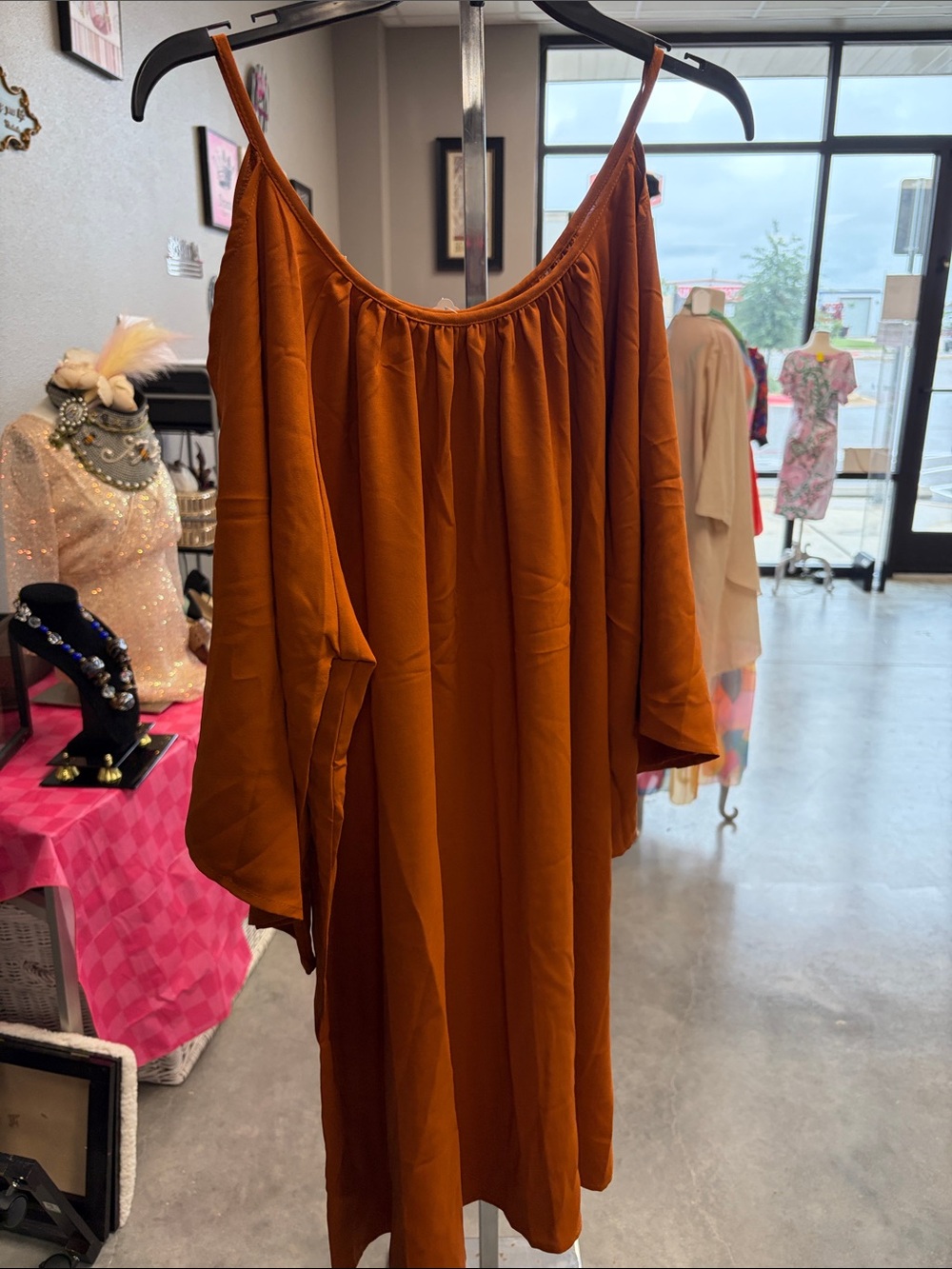 Women’s Off-Shoulder Dress in Rust